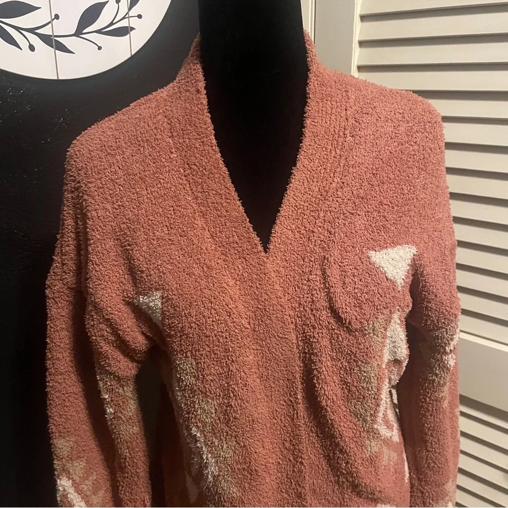 New In Rust Aztec Open Front Cardigan Sweater Women’s Small Cozy Knit - Picture 2 of 7